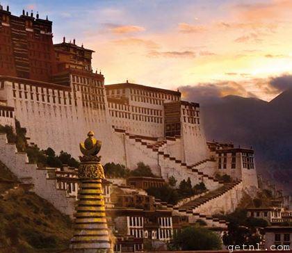 ABOVE Imposing palatial structure of Potala Palace, historic home of the Dalai Lamas, situated high up on an outcrop above the Lhasa Valley, Tibet