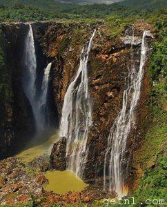 The four cascades that make up Jog Falls, Karnataka State, India