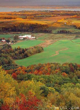 View of the rolling fields of the Annapolis Valley on the Evangeline Trail near Kentville, Canada