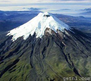 Snowcapped Cotopaxi, Ecuador, with its sharply pointed peak