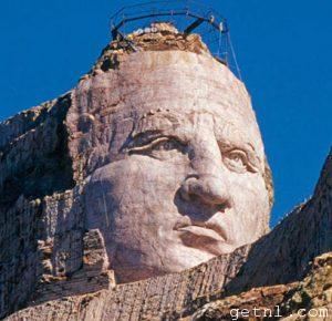 ABOVE The giant sculpture of Crazy Horse from below, South Dakota