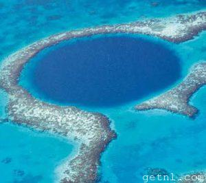 Aerial view of the awe-inspiring Blue Hole at Lighthouse Reef