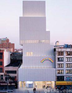 The New Museum on the Bowery, with its precariously stacked levels