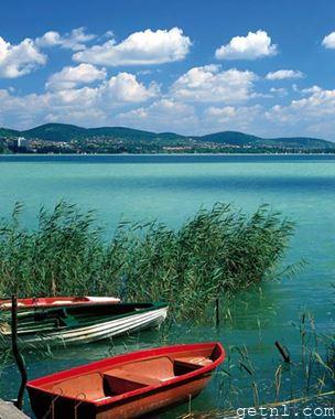 Rowing boats moored on the shores of Lake Balaton, Hungary