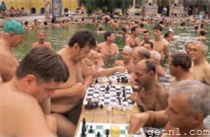 ABOVE Locals playing chess in a bath in Budapest, Hungary