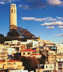 Residential Telegraph Hill topped by the Art Deco 64-m (210-ft) Coit Tower