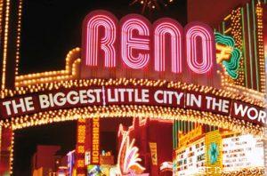 ABOVE Bright neon lights spelling out Reno’s famous slogan